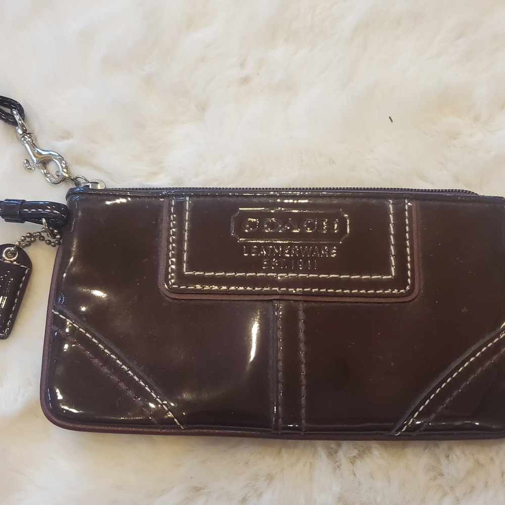 COACH Dark Eggplant colored Patent Leather Wristlet